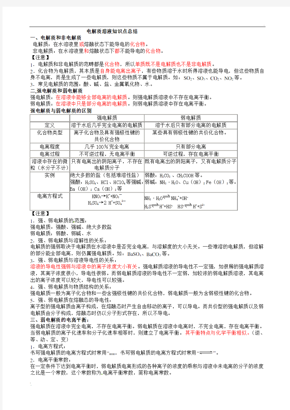 电解质溶液知识点总结