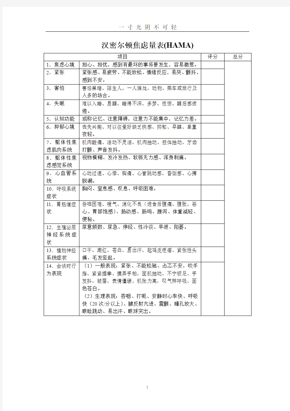 Hamilton汉密尔顿焦虑量表.doc