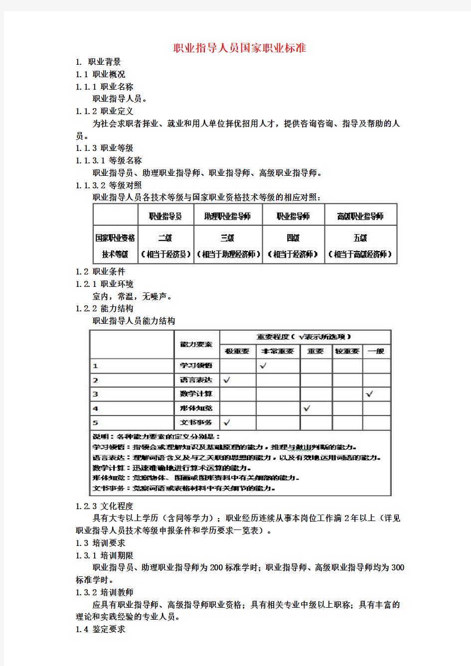 职业指导人员国家职业标准