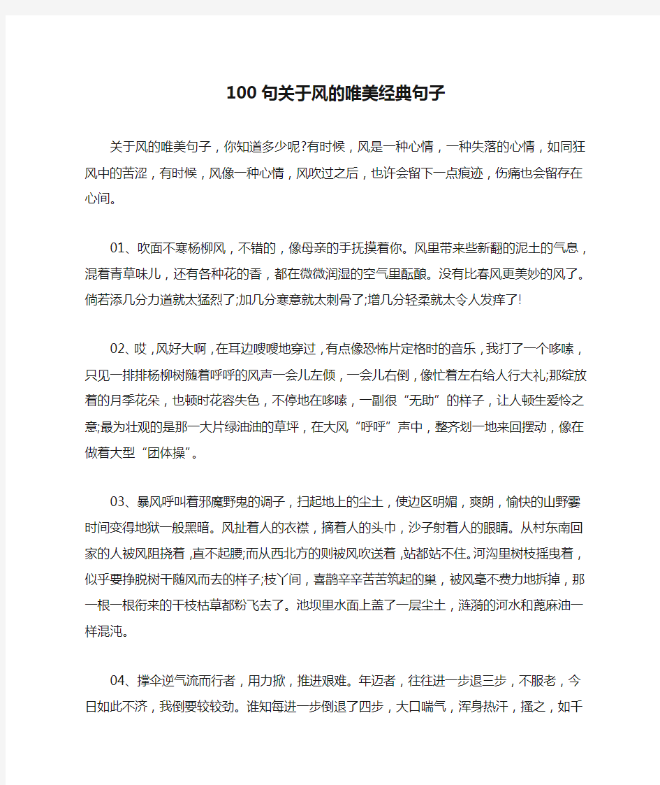 100句关于风的唯美经典句子