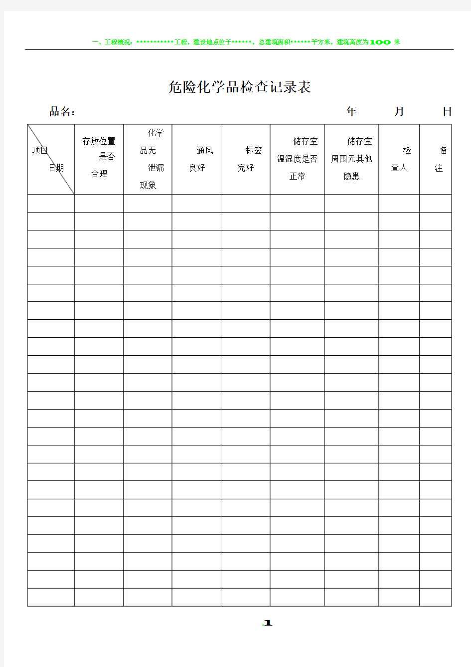 危险化学品检查记录表