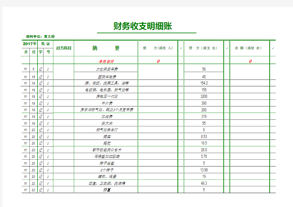 财务收支明细表-简单版