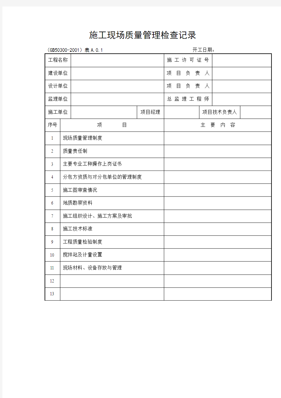 施工现场质量管理检查记录