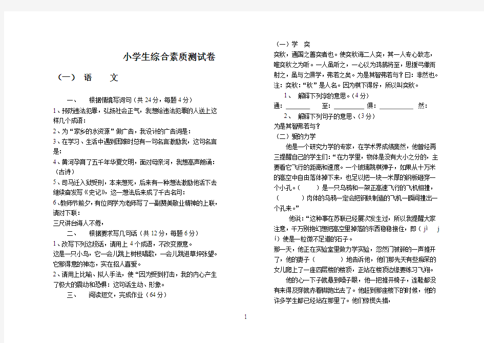 小学综合素质测试试卷