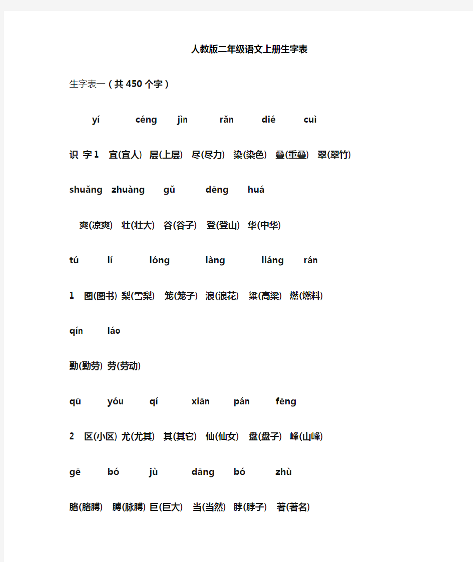 (word完整版)二年级语文上册生字表(带拼音及组词)