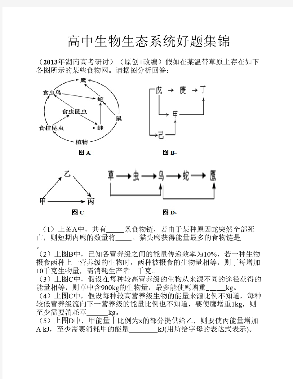 高中生物生态系统好题集锦