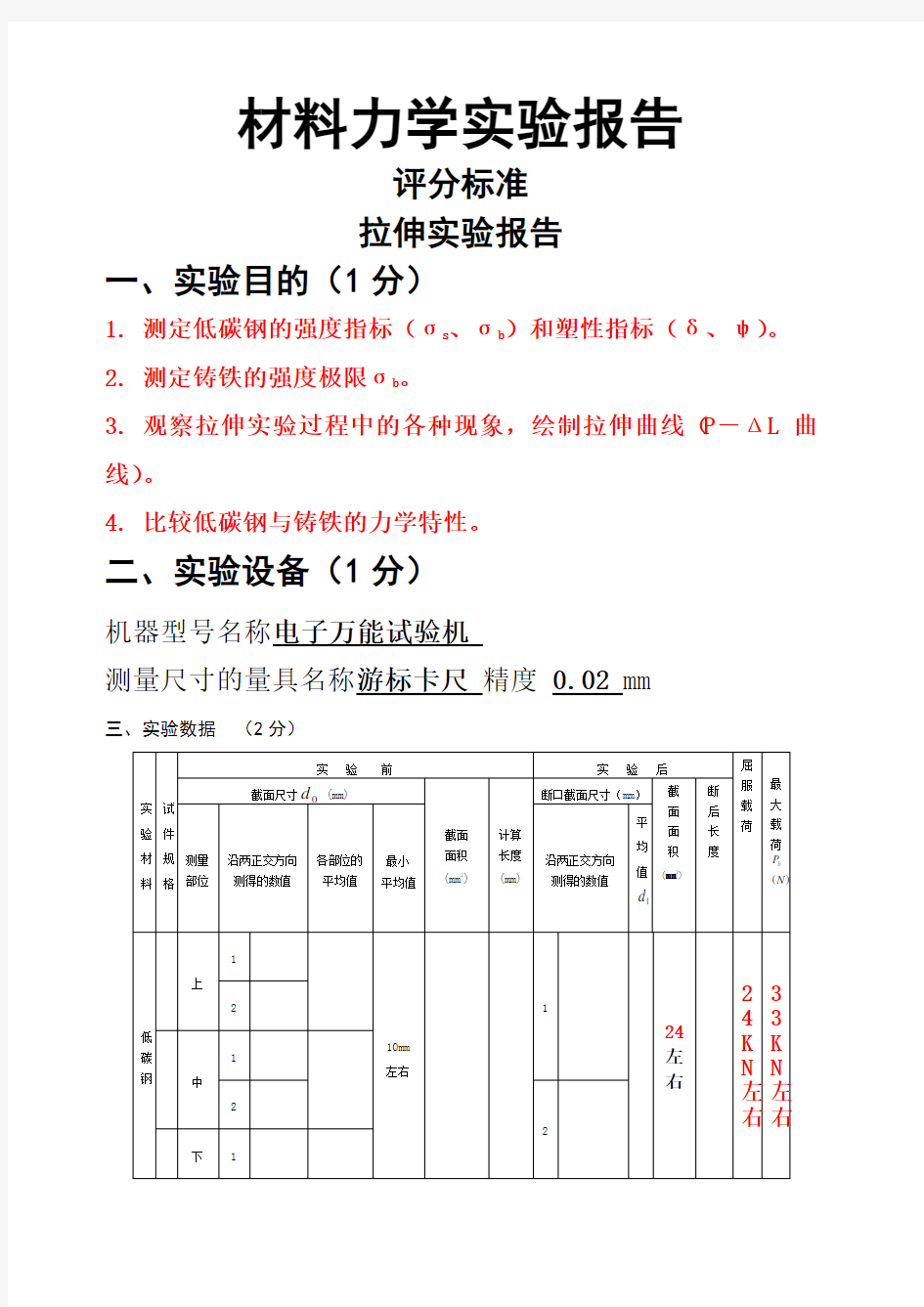 材料力学实验报告答案