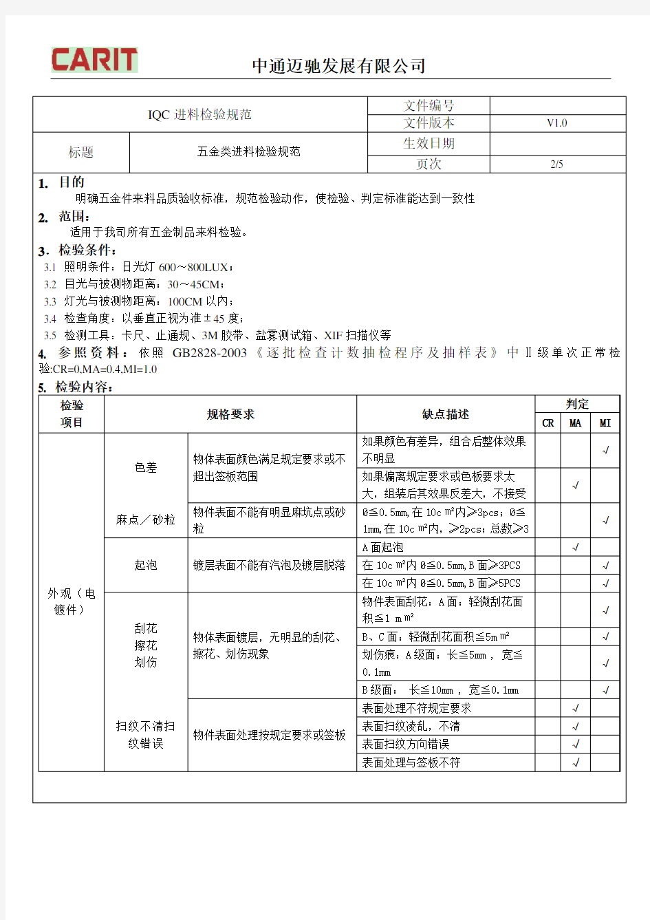 进料检验规范(五金类)