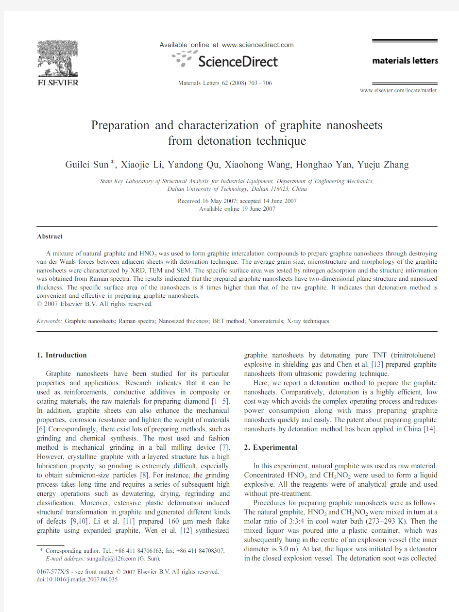 Preparation and characterization of graphite nanosheets from detonation technique