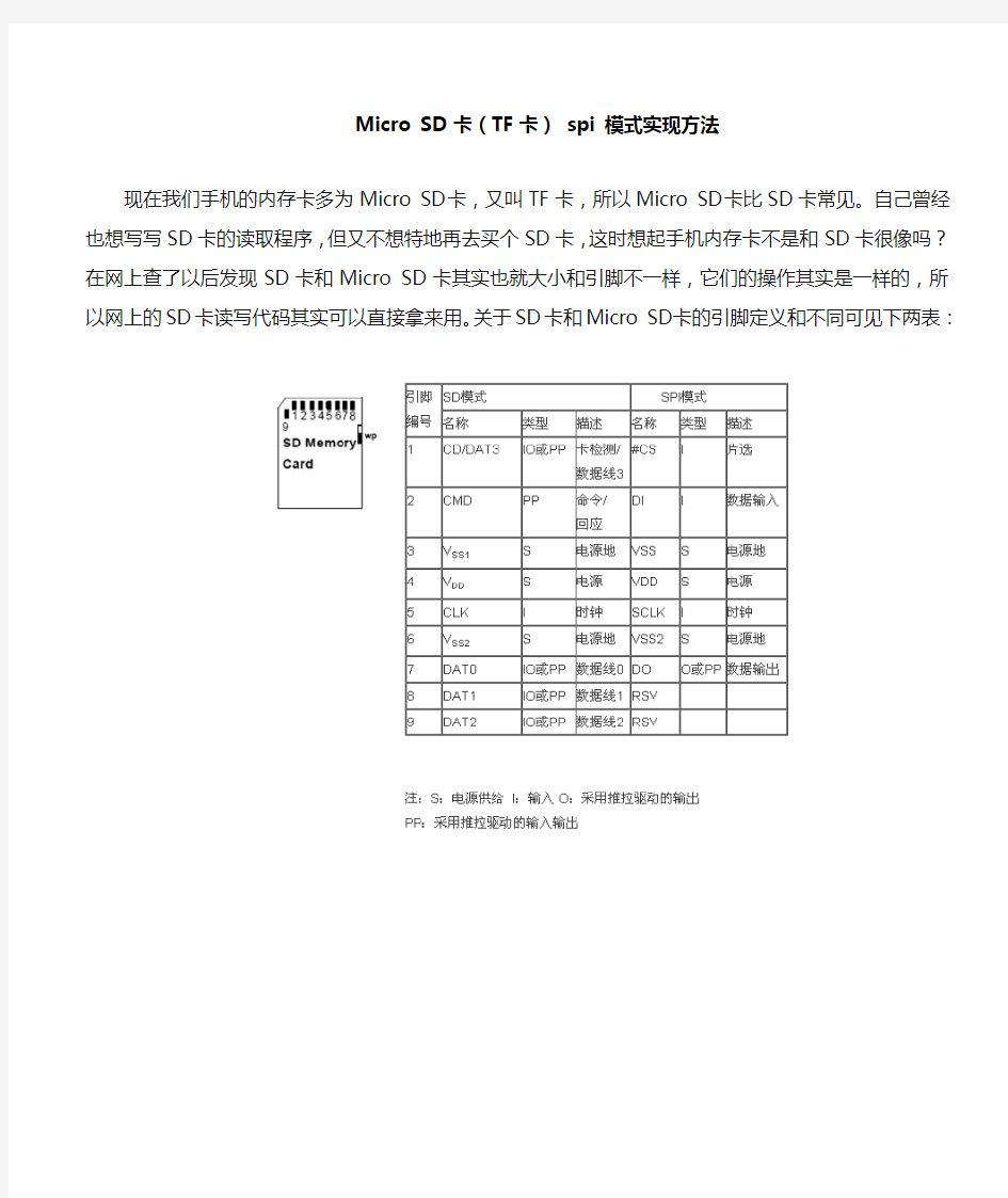 Micro SD 卡(TF卡) spi 模式实现方法