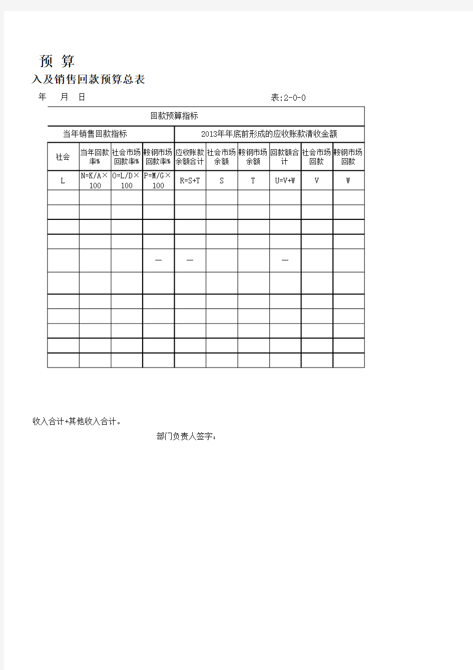 年度销售收入及回款预算表