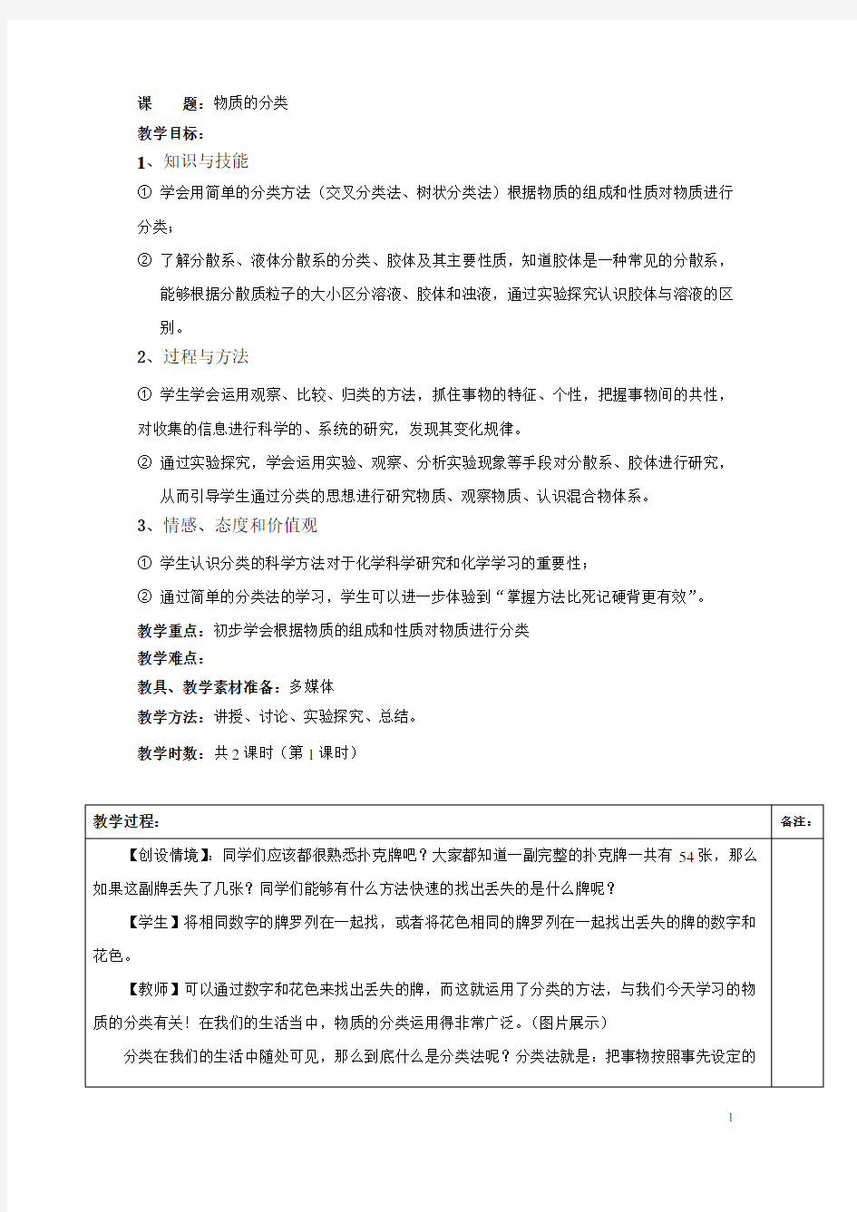 物质的分类 教案