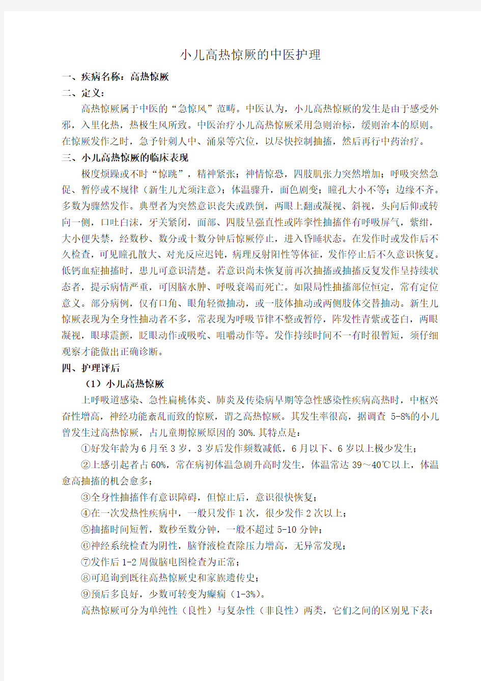 小儿高热惊厥的中医护理