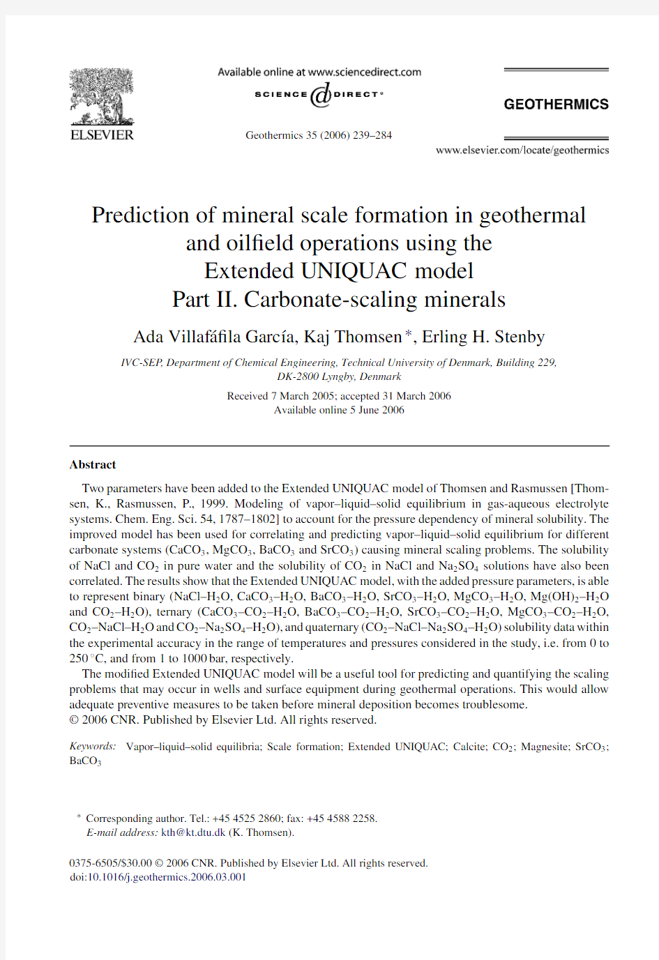 Prediction of mineral scale formation in geothermal and oilfield operations using the  UNIQUAC model