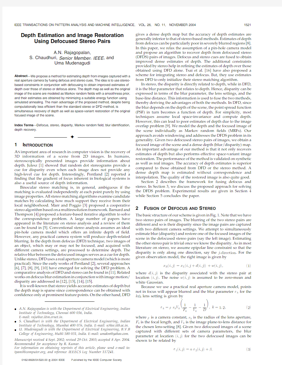 Depth Estimation and Image Restoration