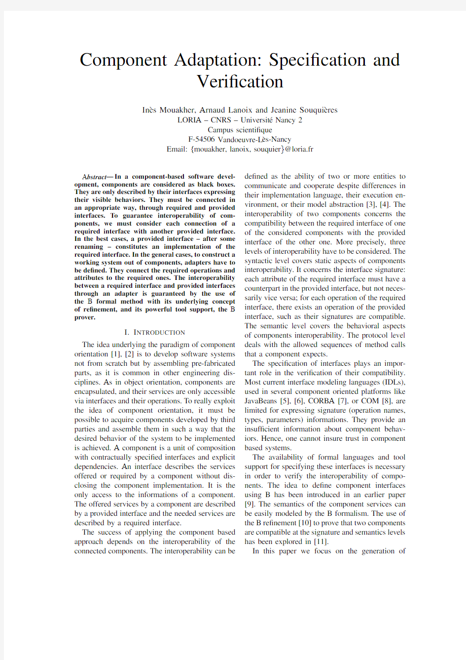 Component Adaptation Specification and Verification