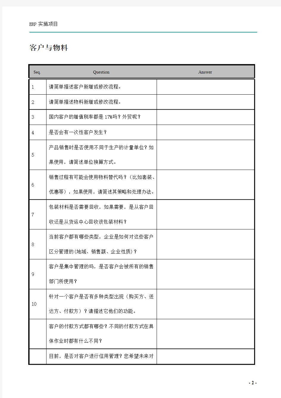 某公司调研提纲(SD)