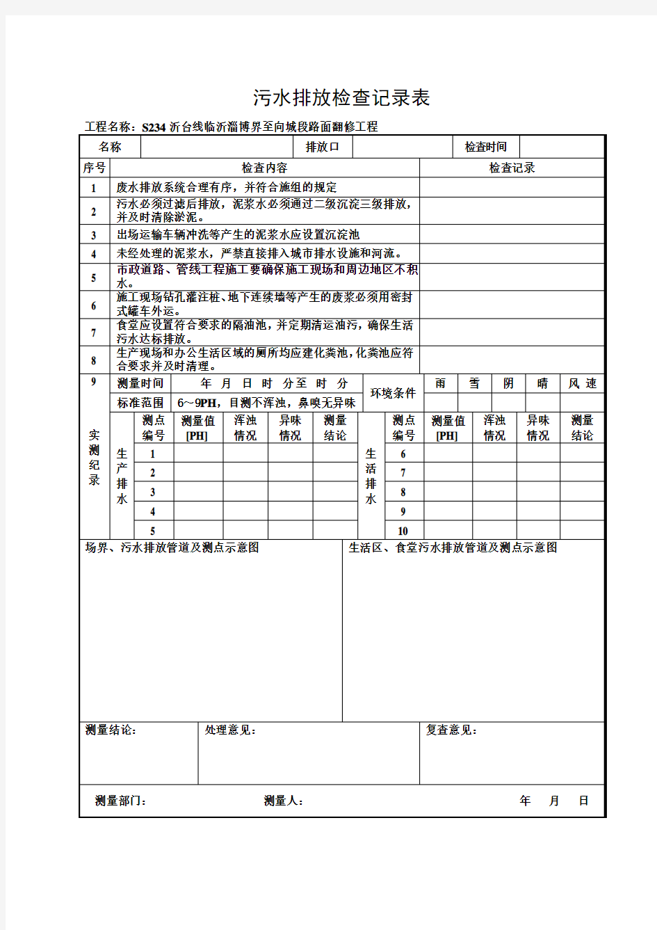 污水排放检查记录表