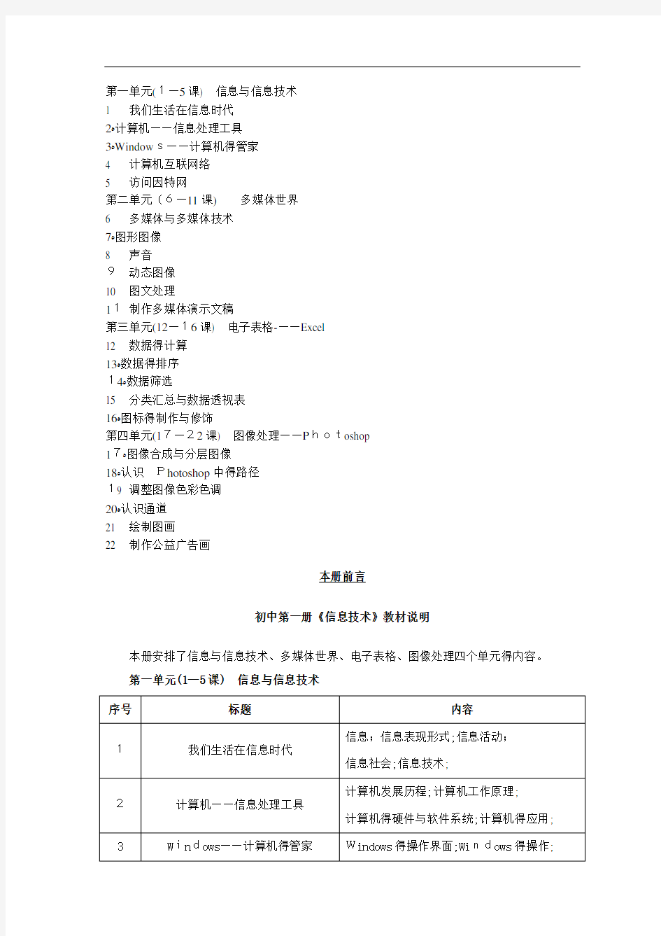 河北版初中《信息技术》第一册全册