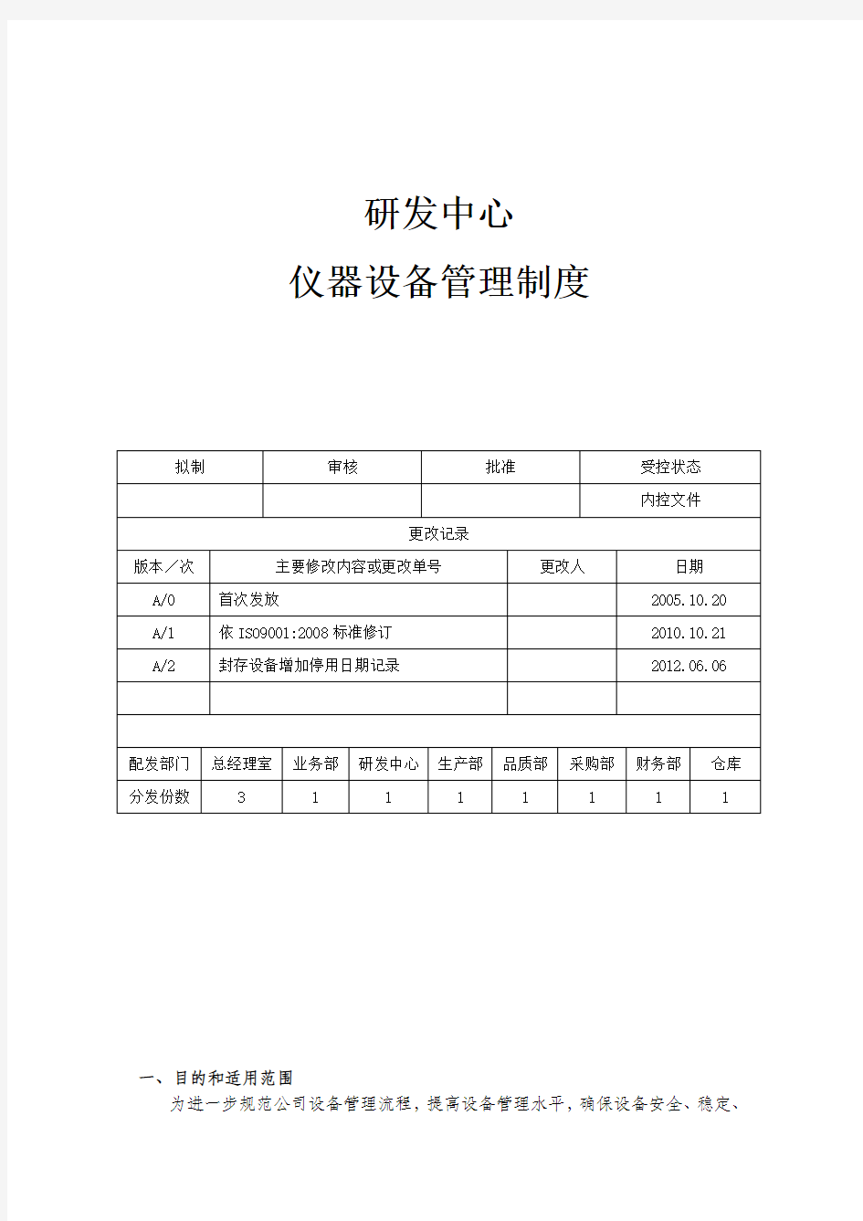 研发中心设备管理制度资料