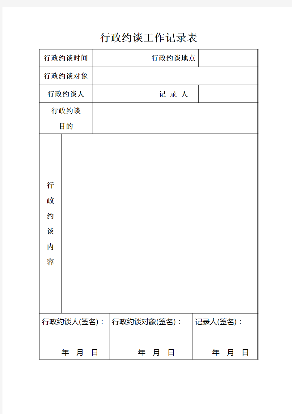 【实用文档】行政约谈工作记录表.doc