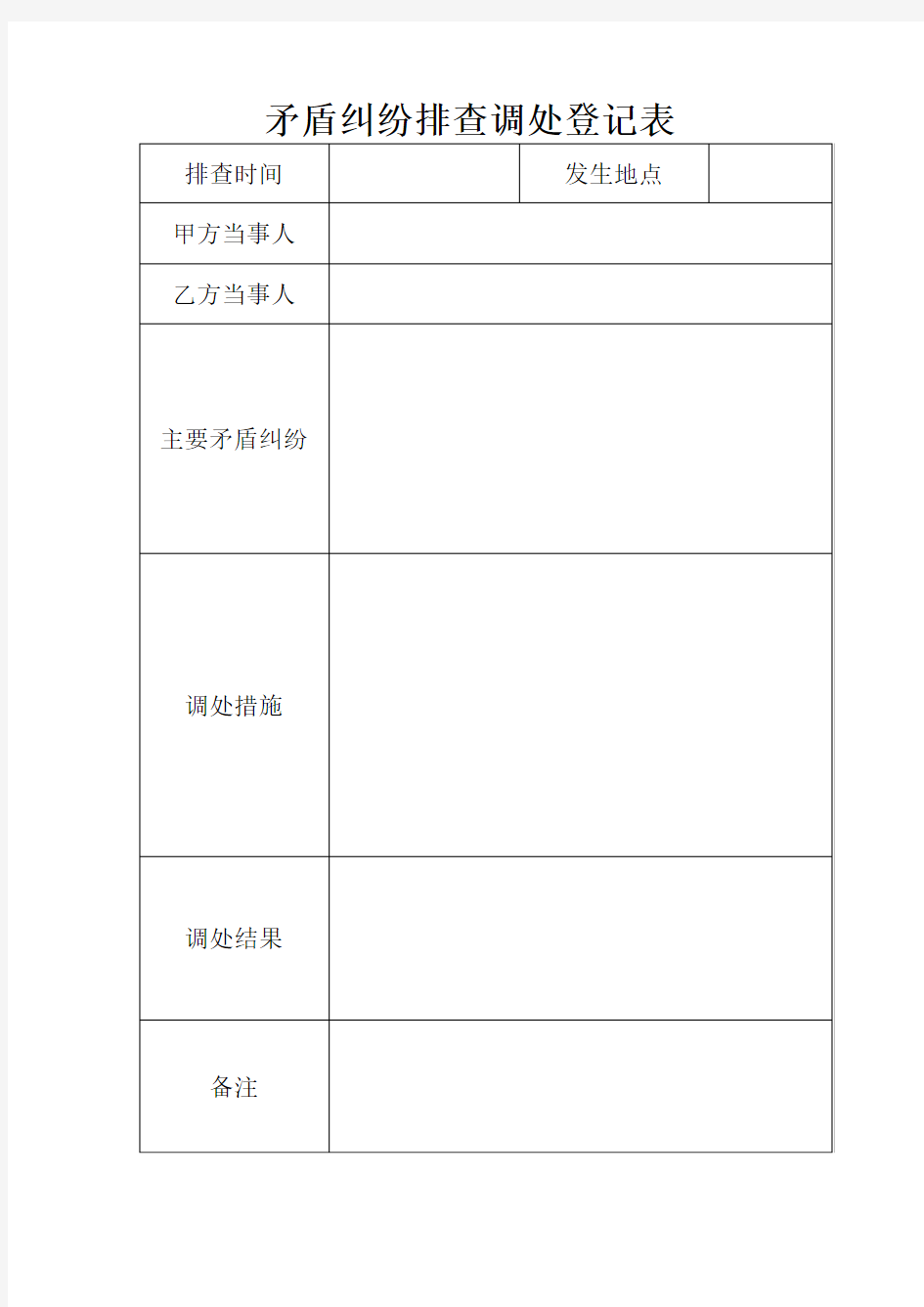 矛盾纠纷排查调处登记表