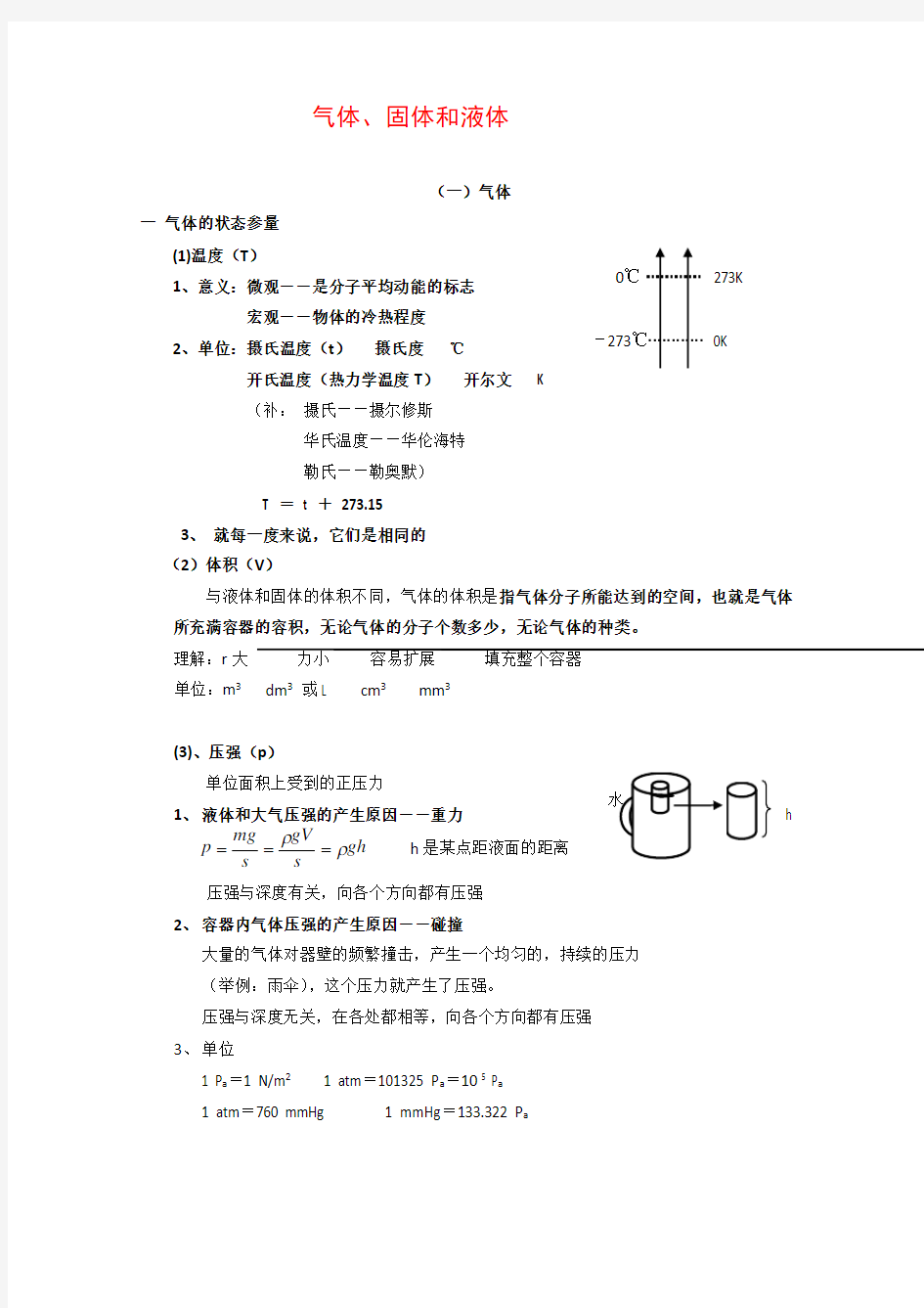 高三物理高考知识点分析气体、固体和液体