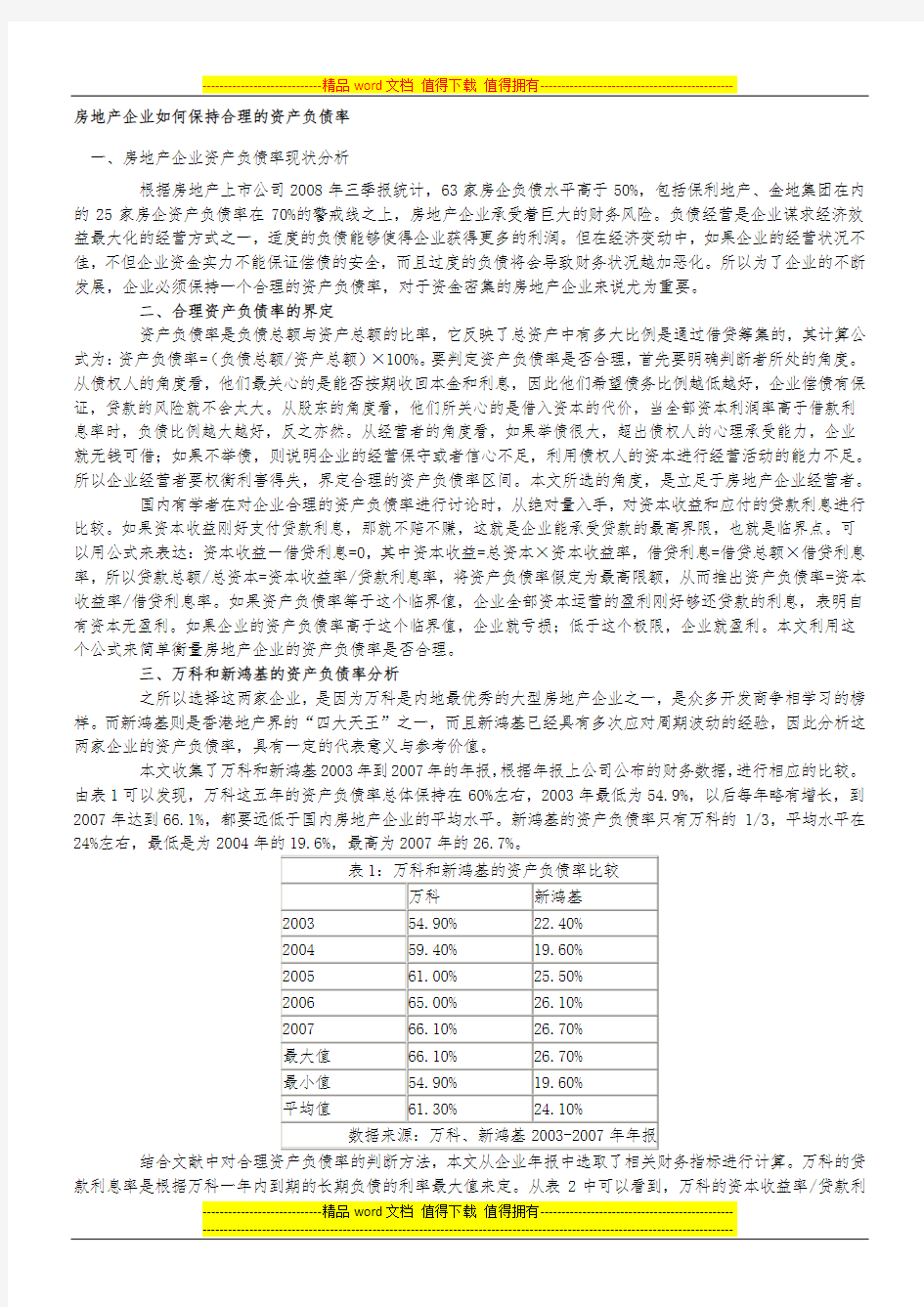 房地产企业如何保持合理的资产负债率