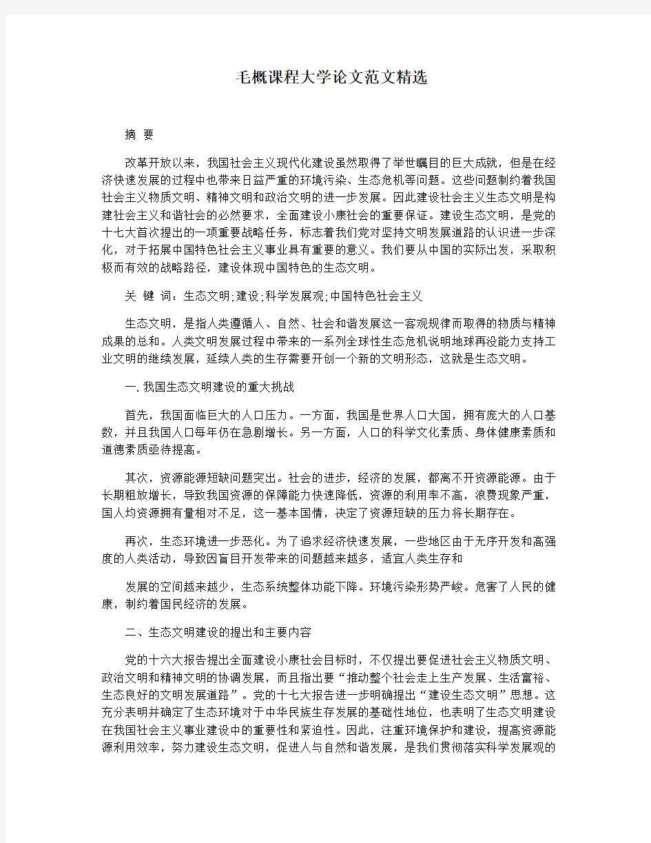 毛概课程大学论文范文精选