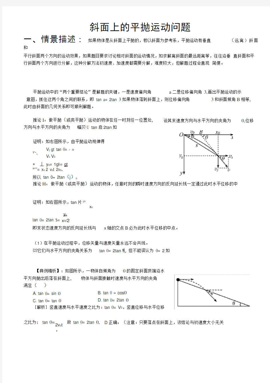 斜面上平抛运动问题