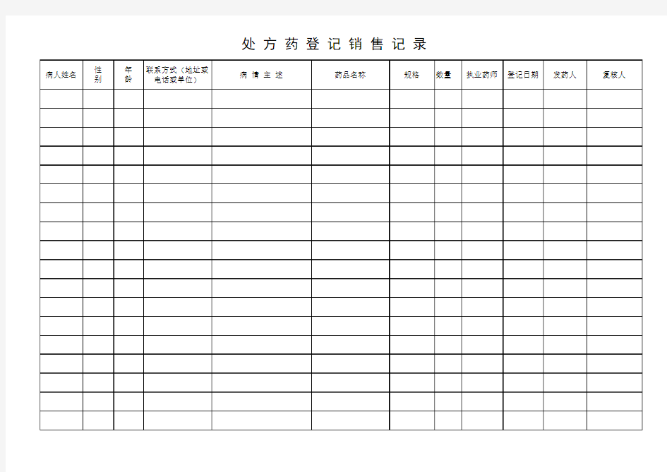 处方药登记销售记录表1