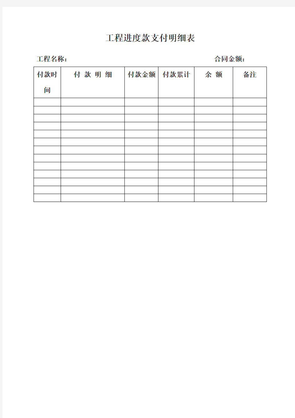 工程进度款支付明细表