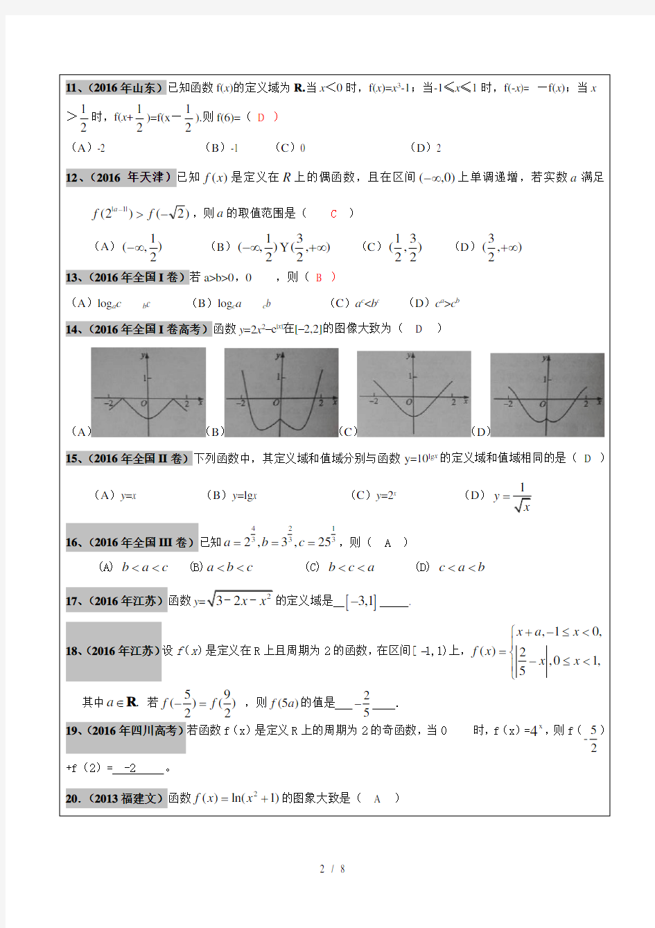 20122017年高考文科数学真题汇编基本初等函数老师版