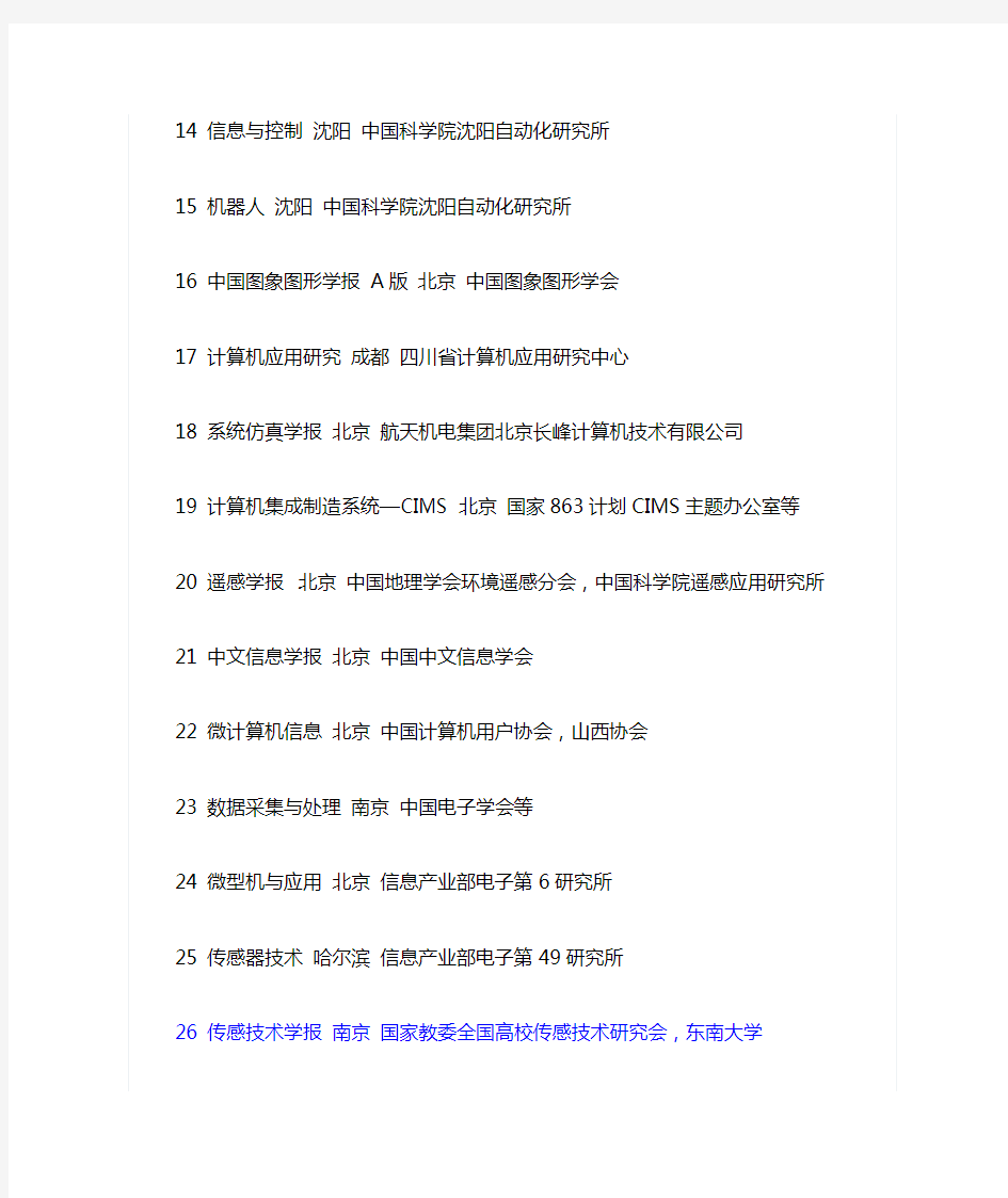 中国计算机核心期刊排名