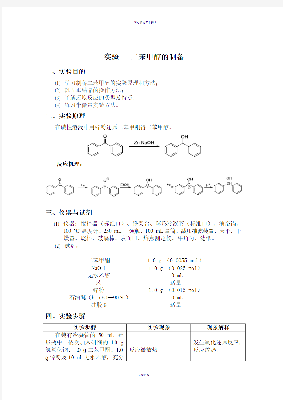 二苯甲醇的制备