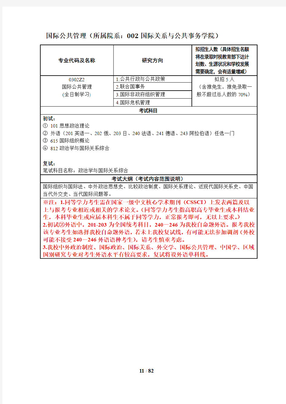2019上海外国语大学国际公共管理考试大纲