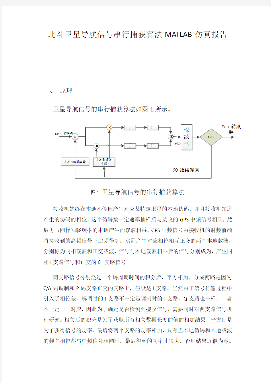 北斗卫星导航信号串行捕获算法MATLAB仿真报告材料(附MATLAB程序)