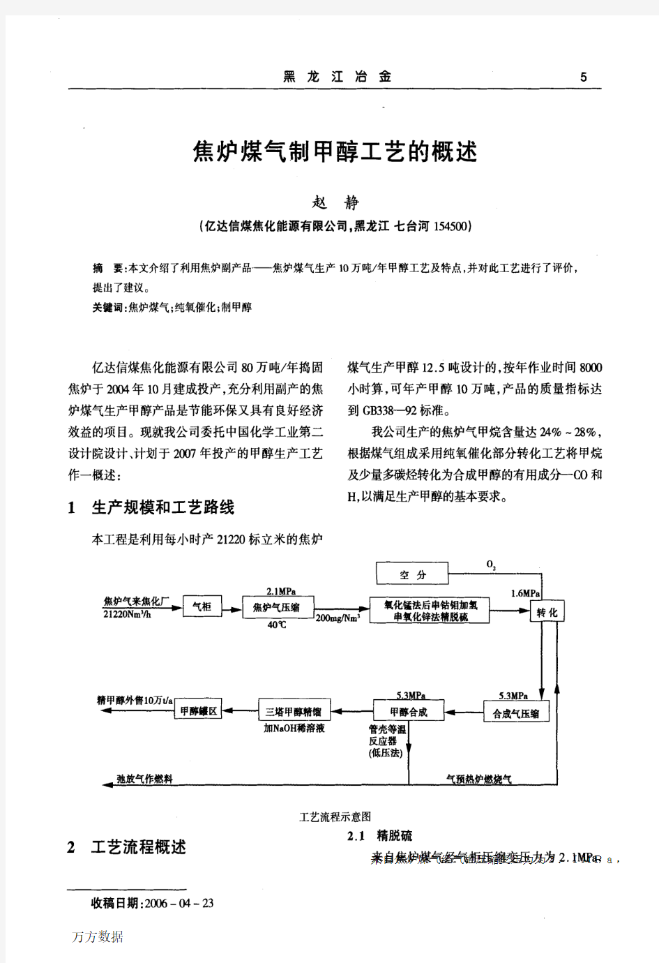 焦炉煤气制甲醇工艺的概述