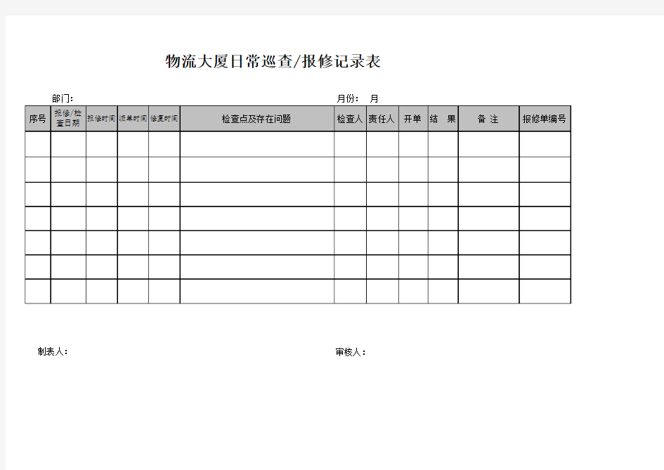 物业巡查报修登记表