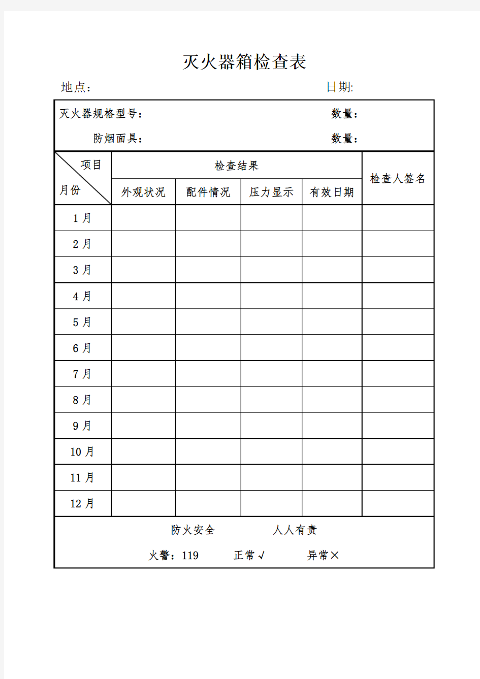 灭火器、消火栓检查表