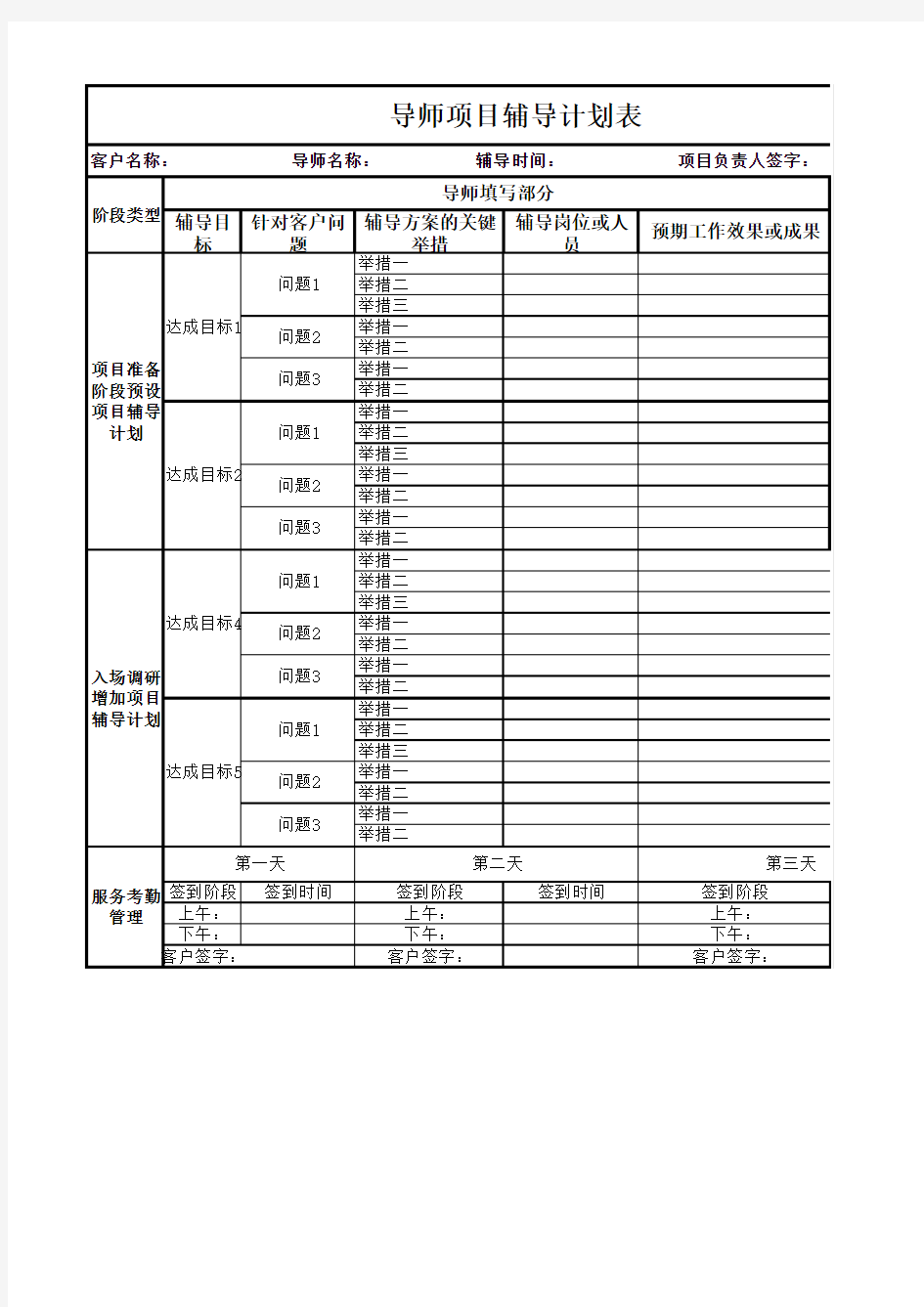 导师项目辅导计划模板