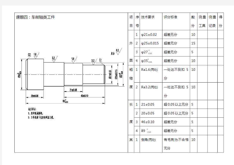 初级车工实操试题