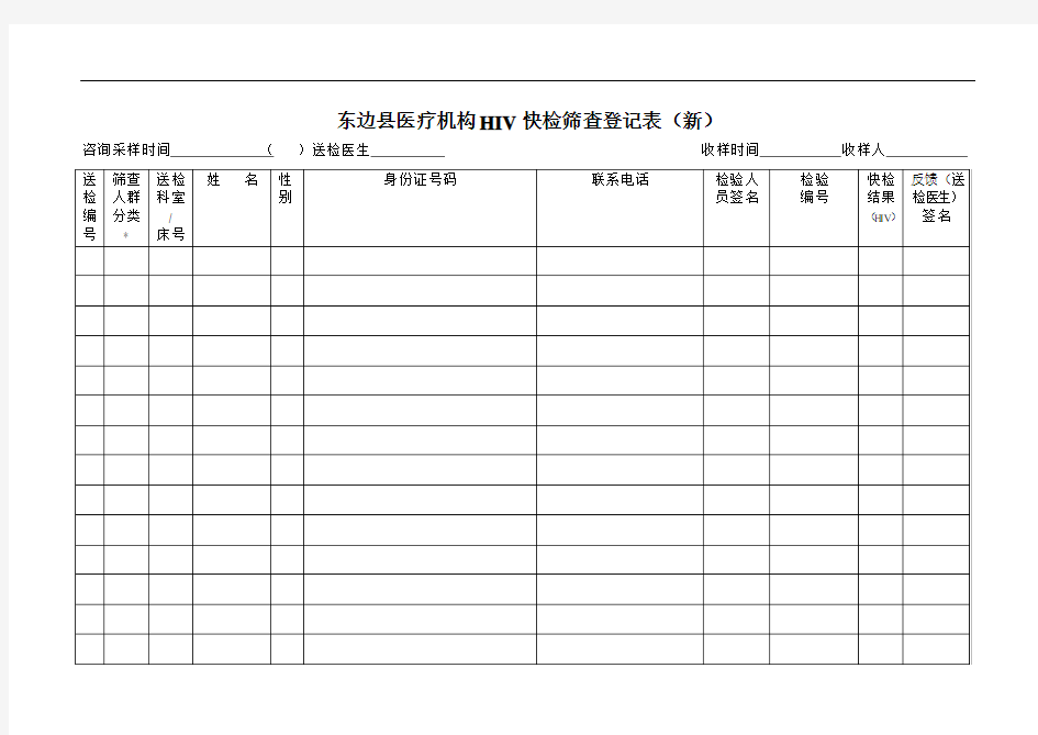 检测点HIV检测登记表