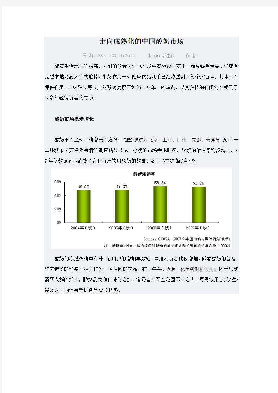 中国酸奶市场分析