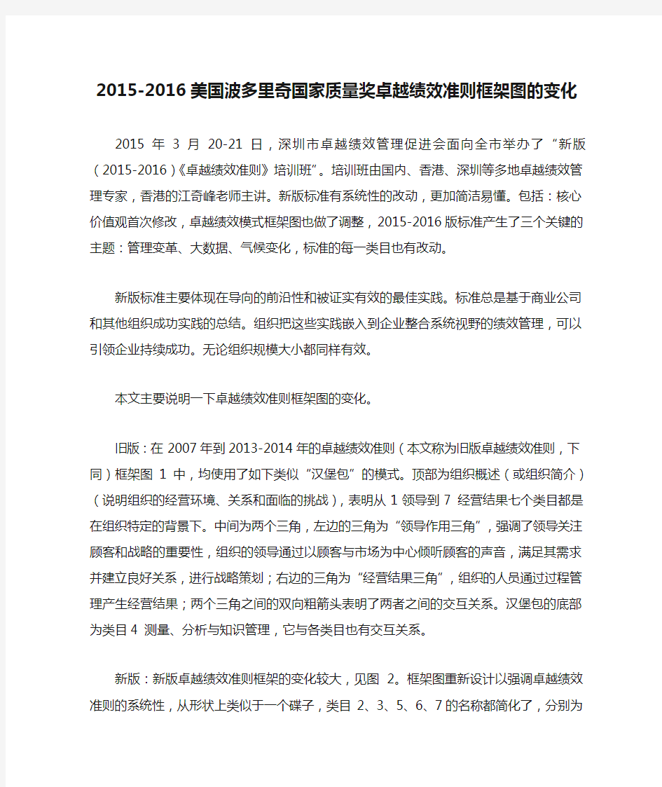 (完整word版)2015-2016美国波多里奇国家质量奖卓越绩效准则框架图的变化