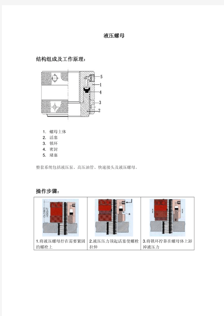 液压螺母结构组成及工作原理：