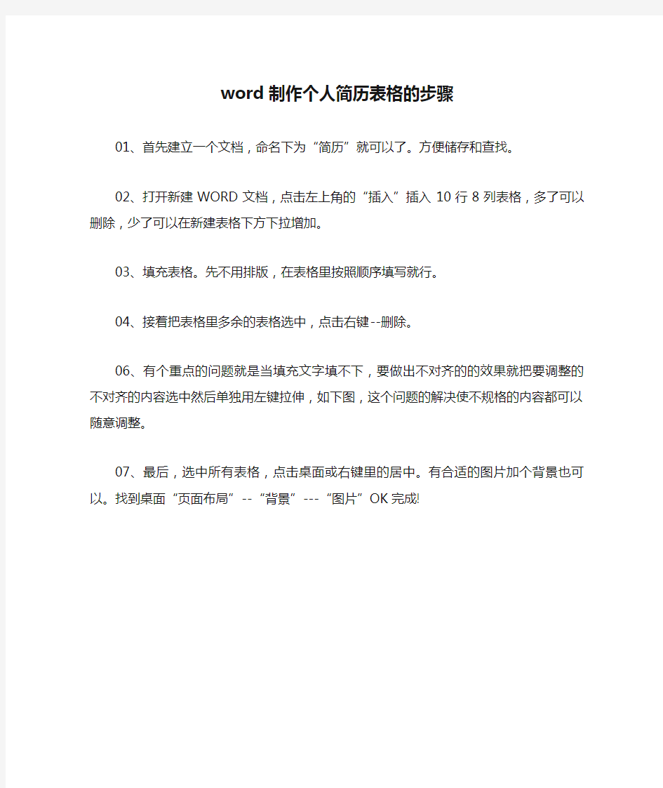 word制作个人简历表格的步骤