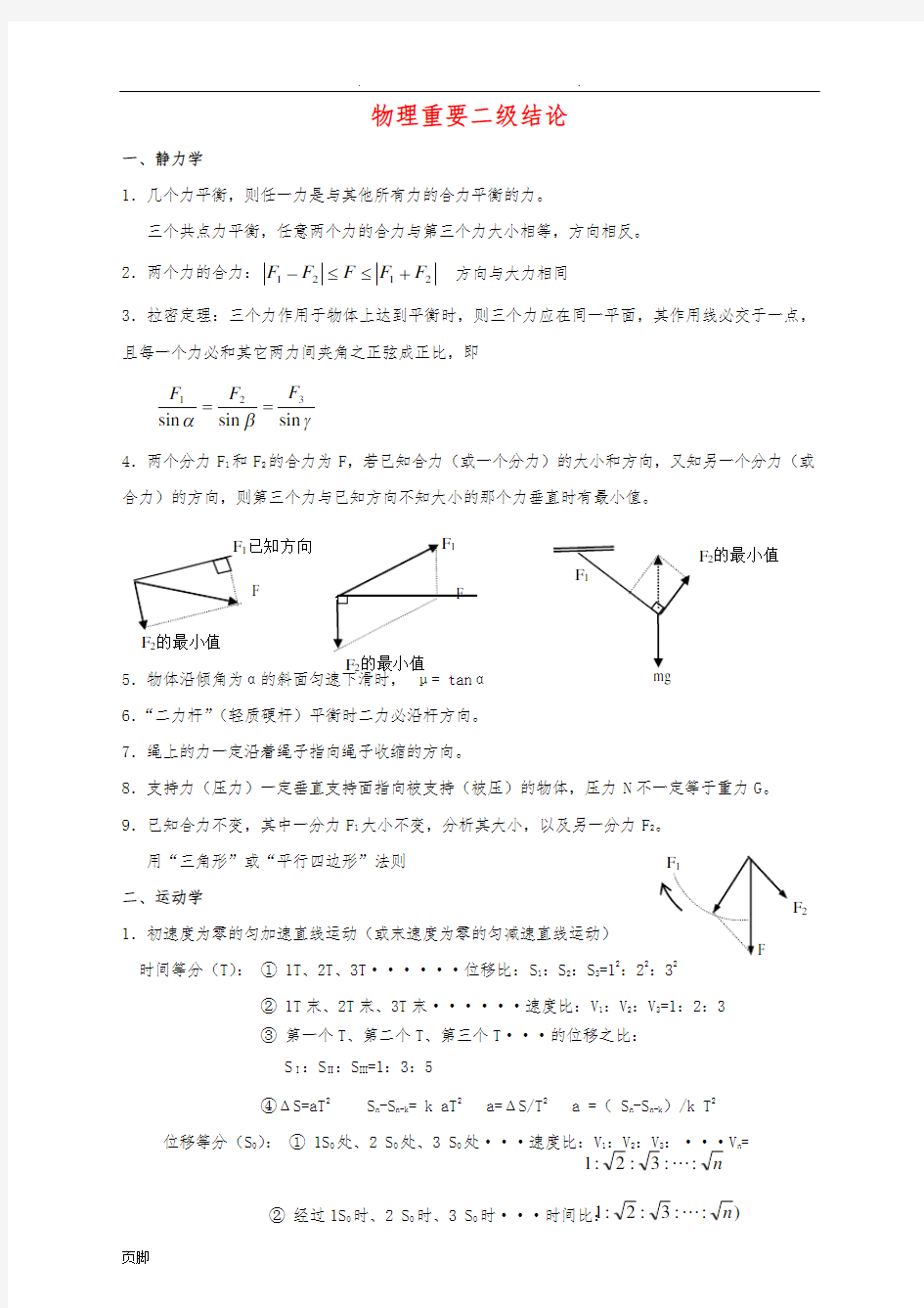 高中物理重要二级结论(全)