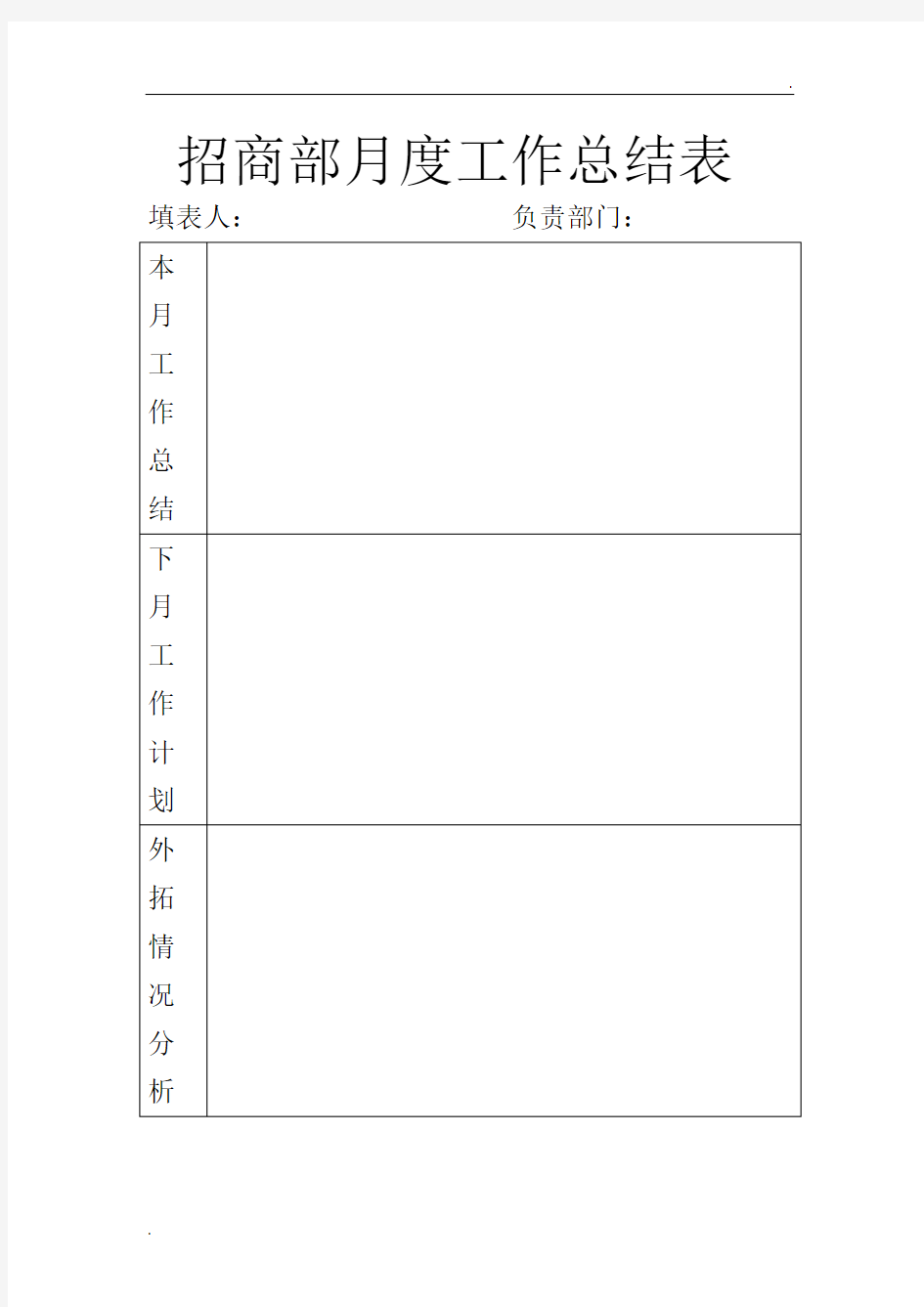 招商部月度工作总结表模板