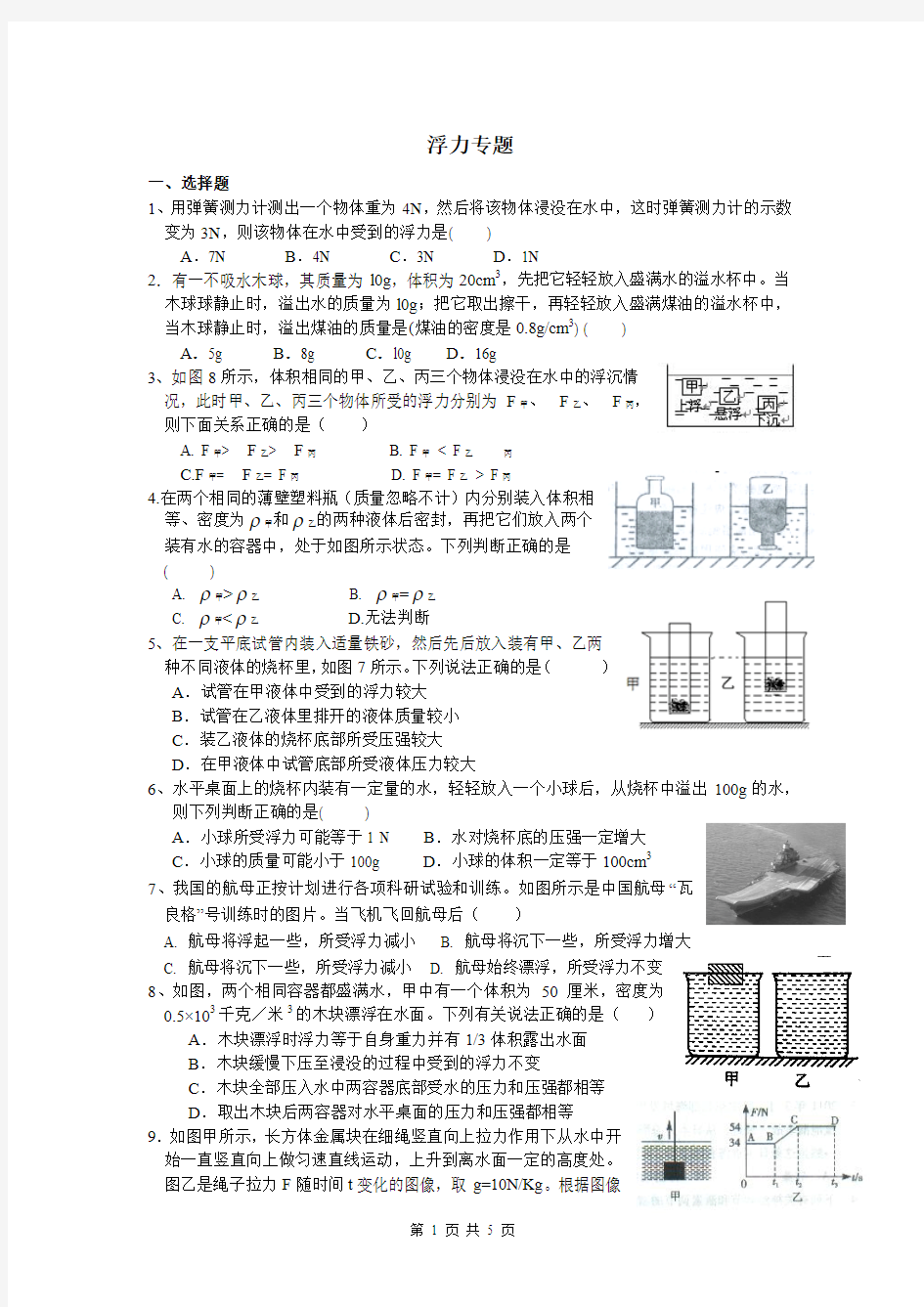 第一章 浮力专题(2017.9.23)